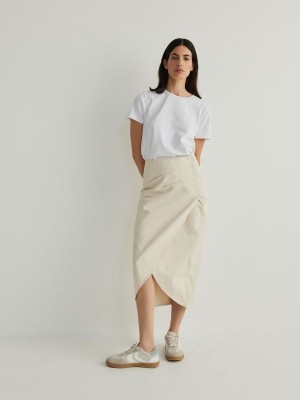 Reserved Wrap Front Midi Rokken Dames Beige | NEISM-7350