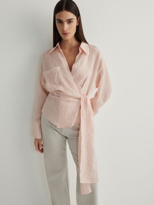 Reserved Wrap Front Tie Detail Overhemd Dames Roze | DNGQT-6972