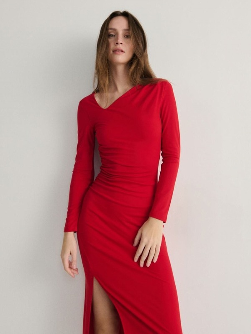 Reserved Asymmetric Neckline Jurk Dames Rood | YZMRA-6539