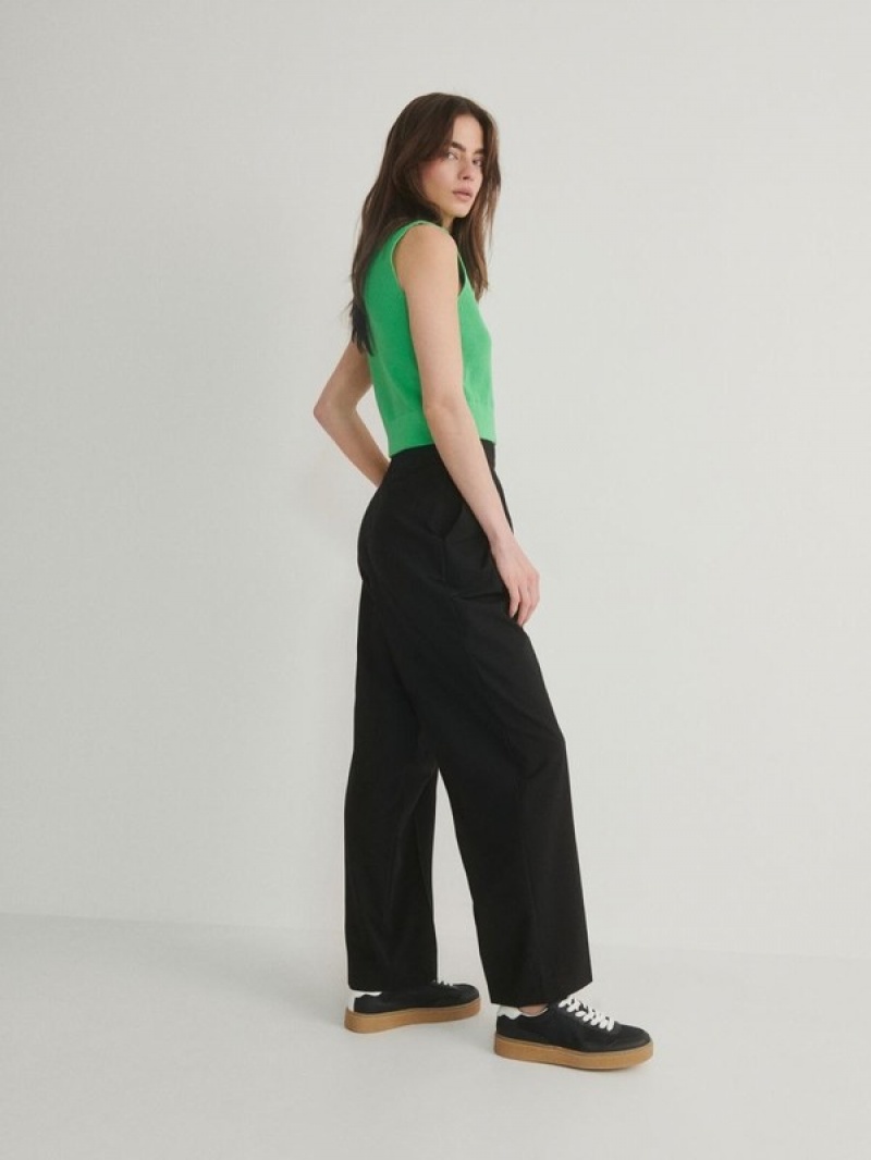 Reserved Asymmetric Waistband Broek Dames Zwart | NXJCU-7586