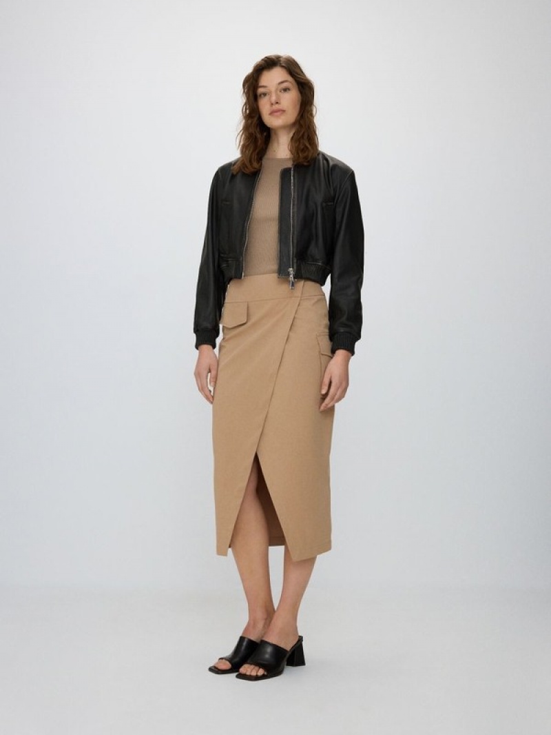 Reserved Asymmetrical Front Detail Rokken Dames Beige | OSFXB-1985