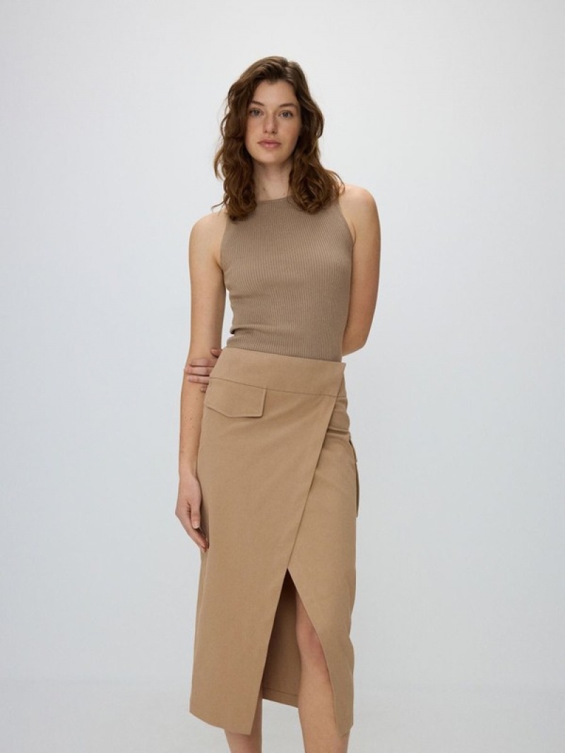 Reserved Asymmetrical Front Detail Rokken Dames Beige | OSFXB-1985