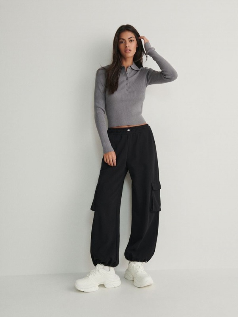 Reserved Cargo Broek Dames Zwart | UFCTX-4809