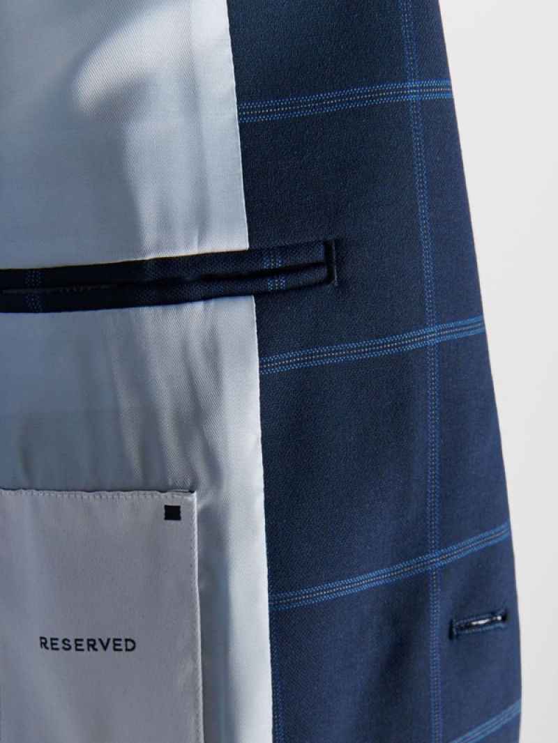 Reserved Check Slim Fit Pakken Heren Donkerblauw | YOBVC-8147