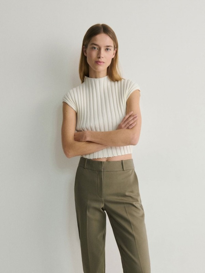 Reserved Cigarettepressed Crease Broek Dames Groen | VXCZR-8605