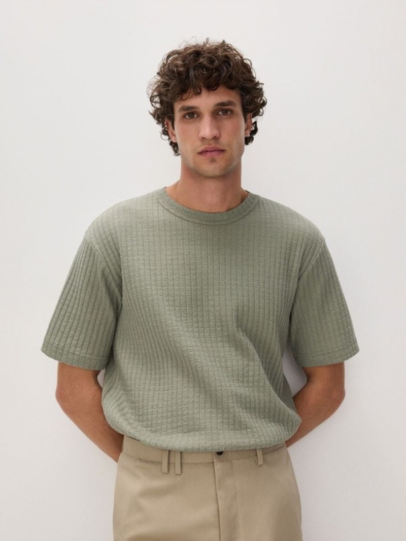 Reserved Comfort Fit Rib Knit T-shirts Heren Groen | NKCWZ-4972