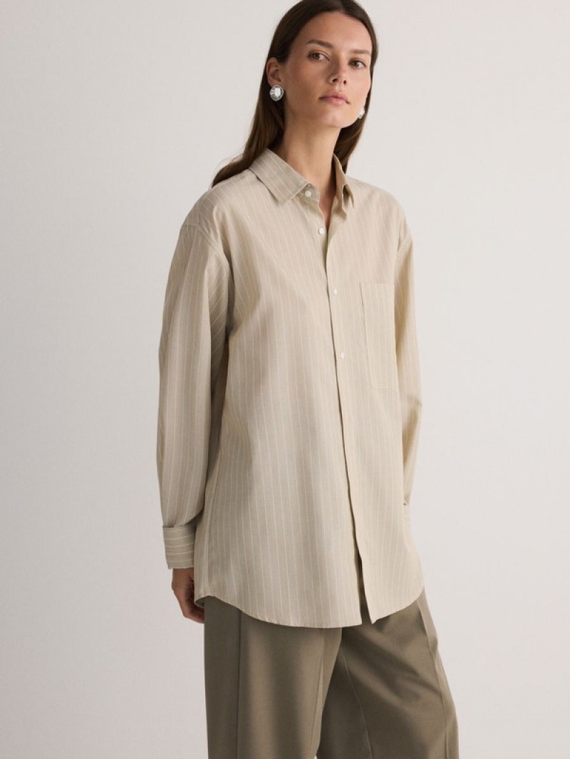 Reserved Comfort Fit Stripe Overhemd Dames Beige | RXKLZ-2958