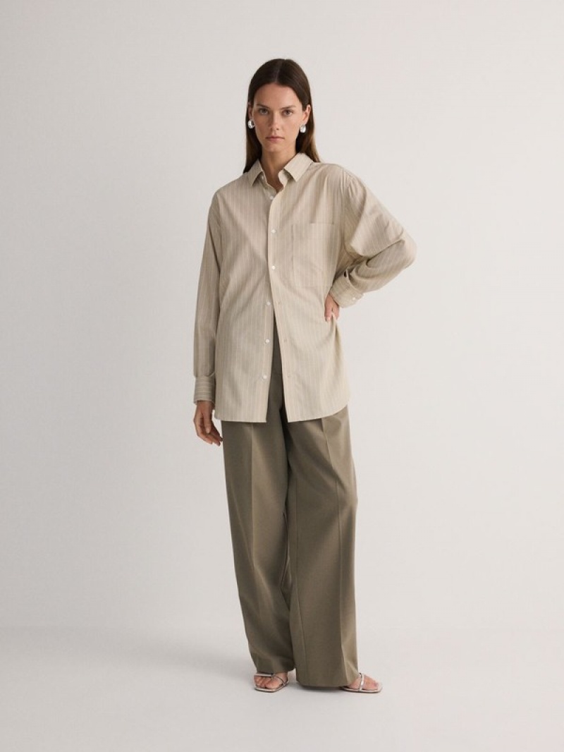 Reserved Comfort Fit Stripe Overhemd Dames Beige | RXKLZ-2958