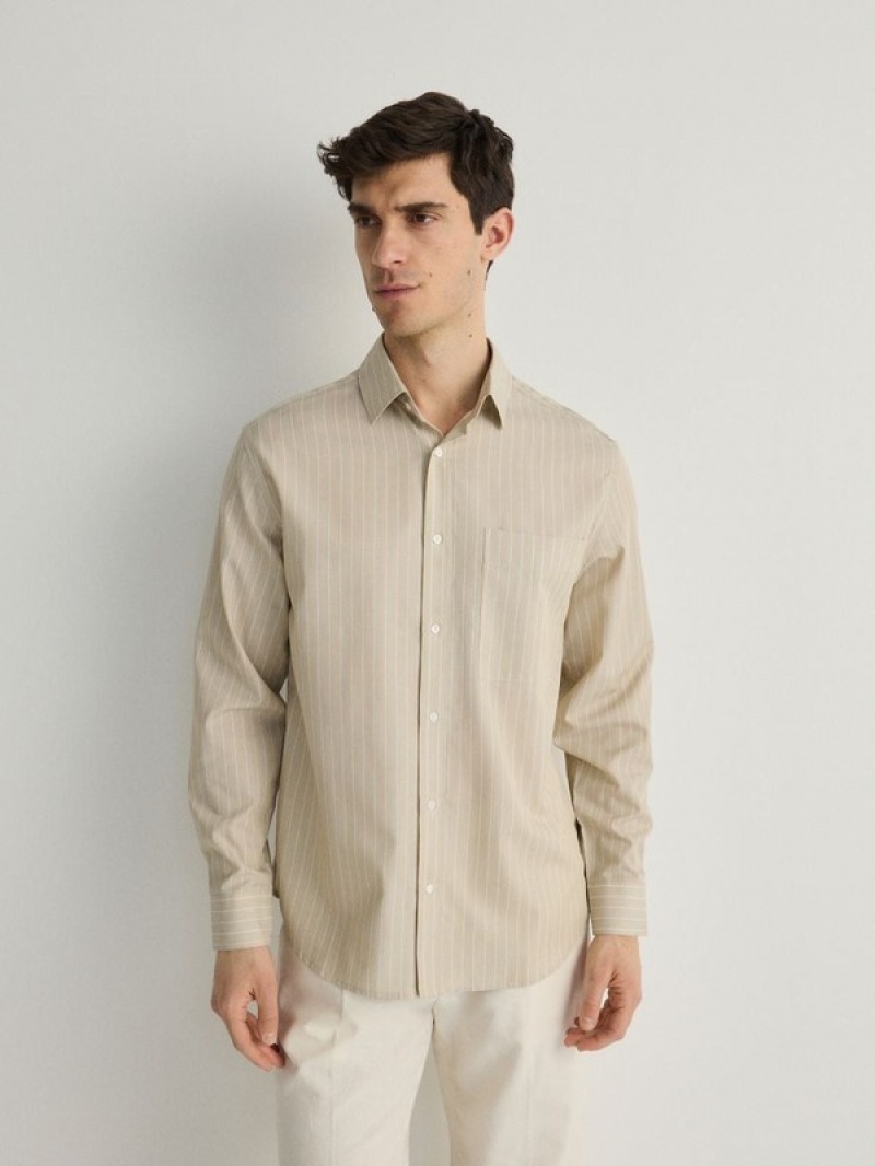 Reserved Comfort Fit Stripe Overhemd Heren Beige | MHIFS-4390