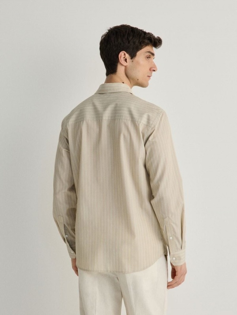 Reserved Comfort Fit Stripe Overhemd Heren Beige | MHIFS-4390