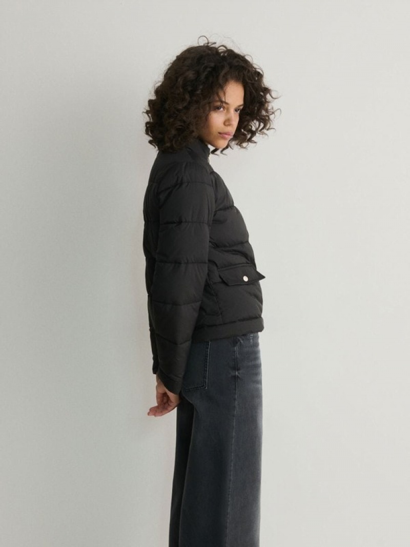 Reserved Cropped Gewatteerd Jassen Dames Zwart | VNJKH-2953