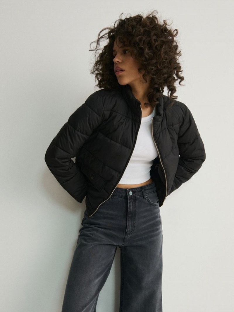 Reserved Cropped Gewatteerd Jassen Dames Zwart | VNJKH-2953