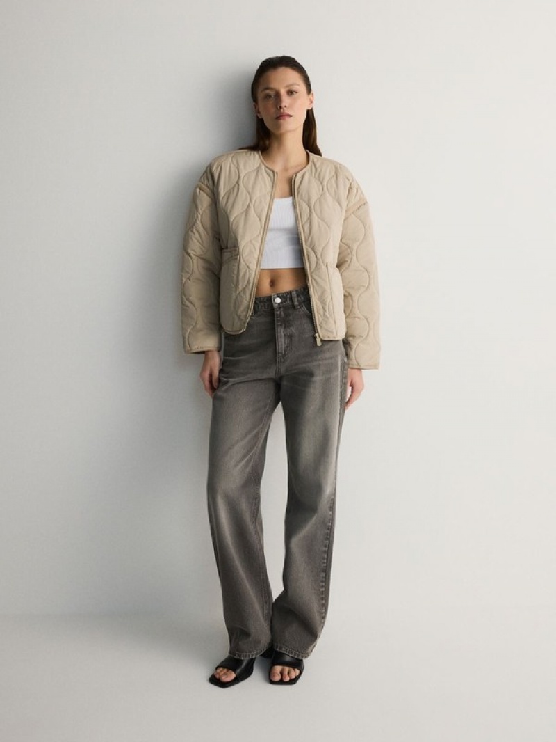 Reserved Cropped Gewatteerd Jassen Dames Beige | VMXAQ-2061