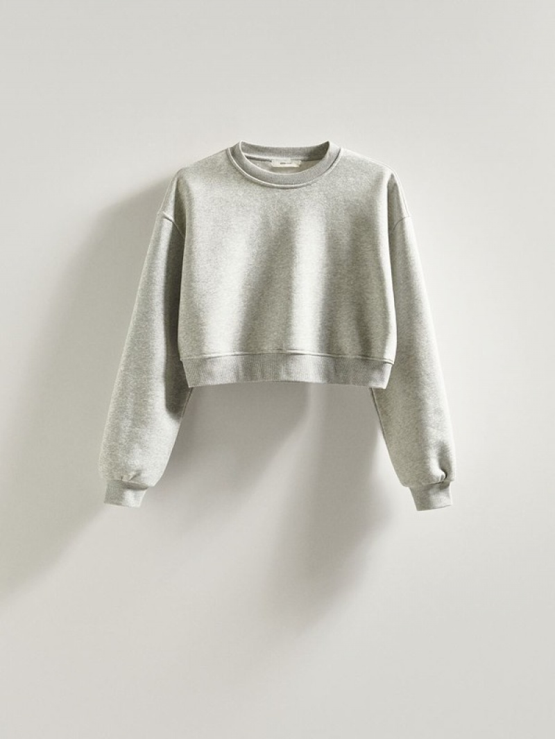 Reserved Cropped Katoenen Rich Sweatshirts Dames Lichtgrijs | FYCMT-8961