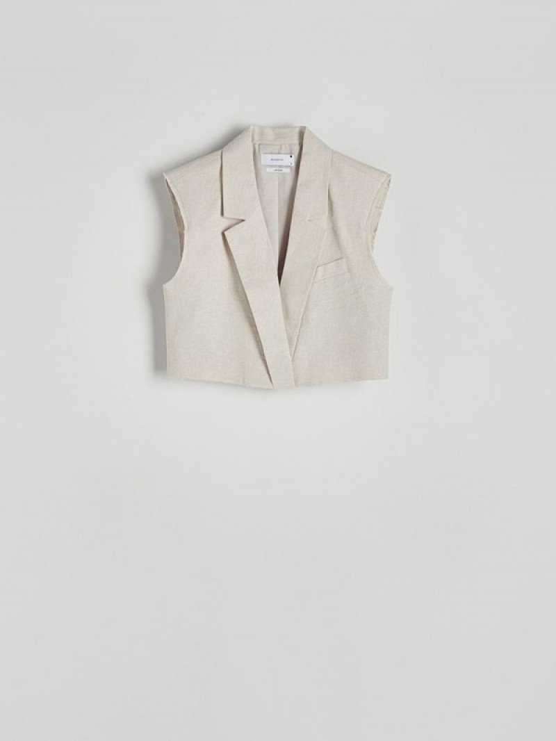 Reserved Cropped Linen Blend Vest Dames Beige | GXZSL-9827