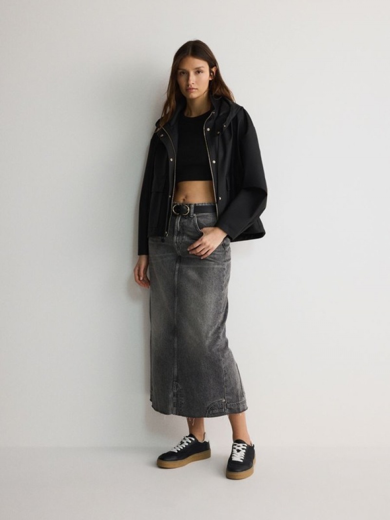 Reserved Cropped Rain Jassen Dames Zwart | TDPIE-1239