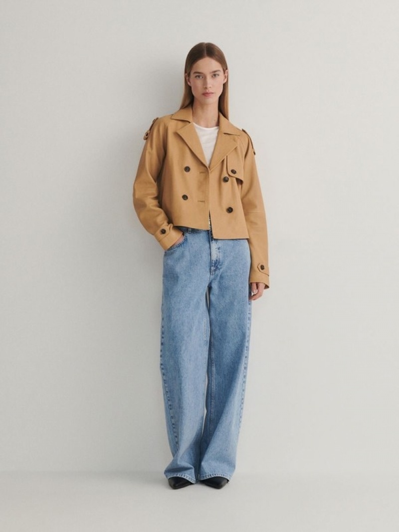 Reserved Cropped Sheepskin Trench Jassen Dames Beige | JZCRA-6829