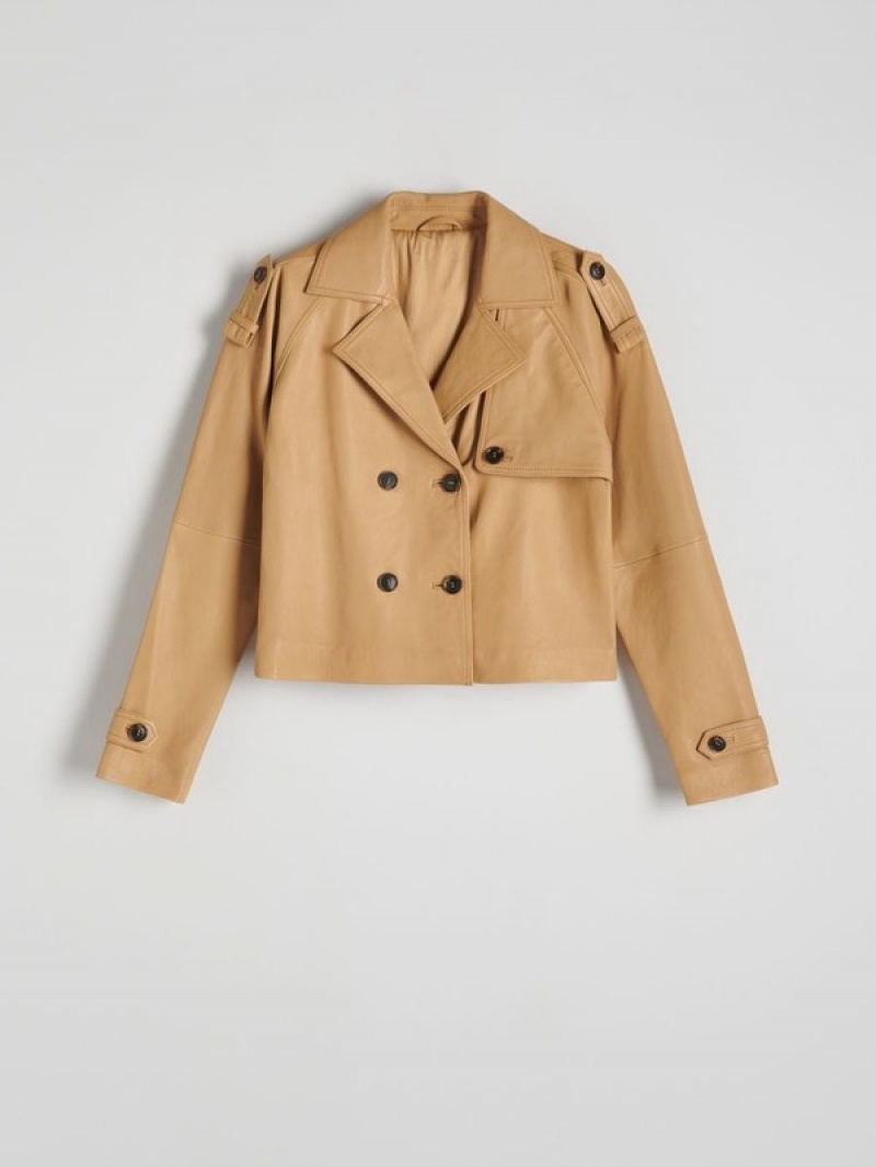 Reserved Cropped Sheepskin Trench Jassen Dames Beige | JZCRA-6829