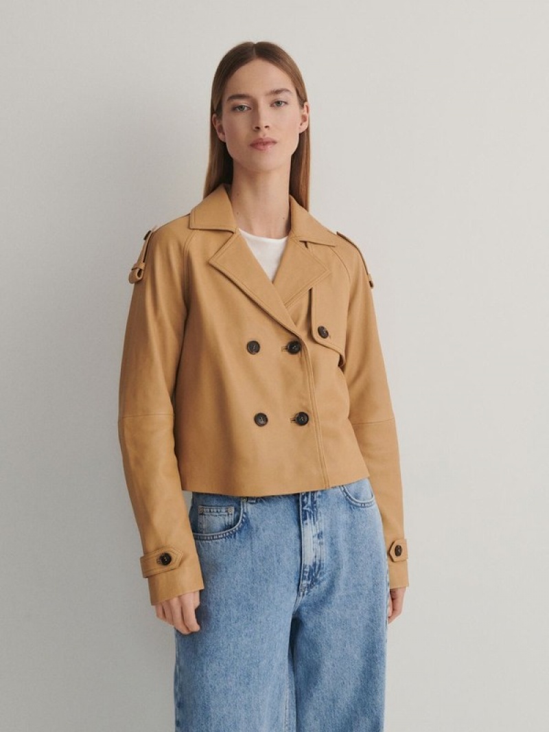 Reserved Cropped Sheepskin Trench Jassen Dames Beige | JZCRA-6829