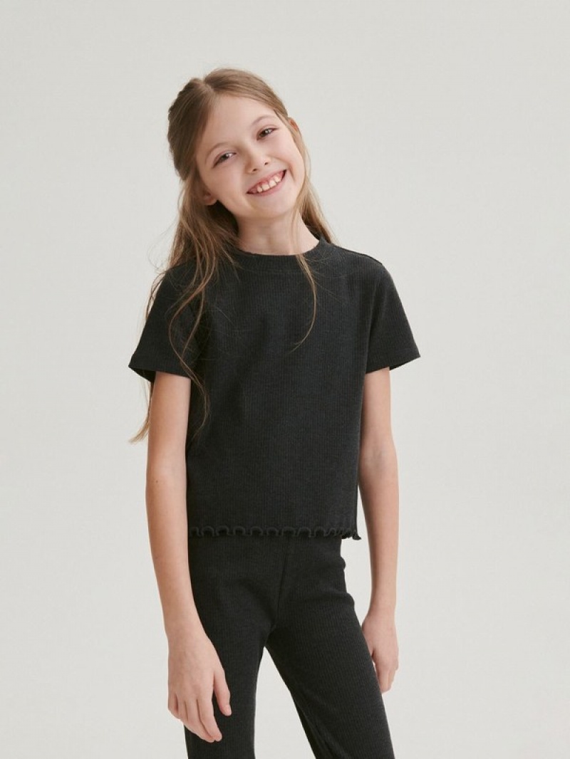 Reserved Cropped T-peplum Hem T-shirts Meisjes Donkergrijs | KPWLJ-5073