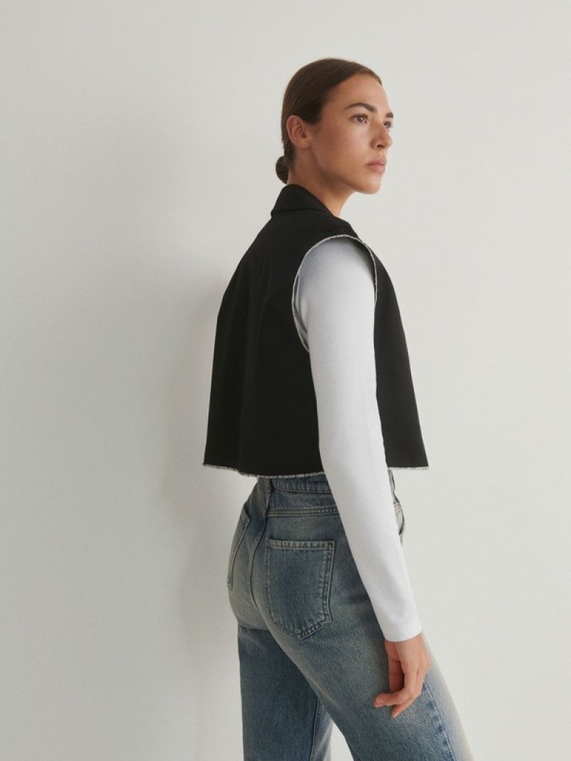 Reserved Cropped Vest Dames Zwart | UWCIO-2093