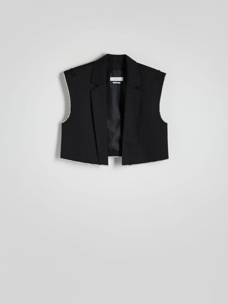 Reserved Cropped Vest Dames Zwart | UWCIO-2093