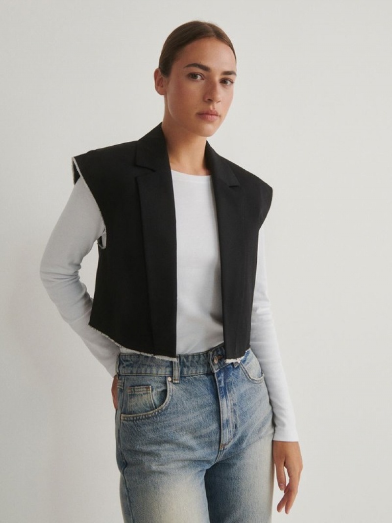 Reserved Cropped Vest Dames Zwart | UWCIO-2093