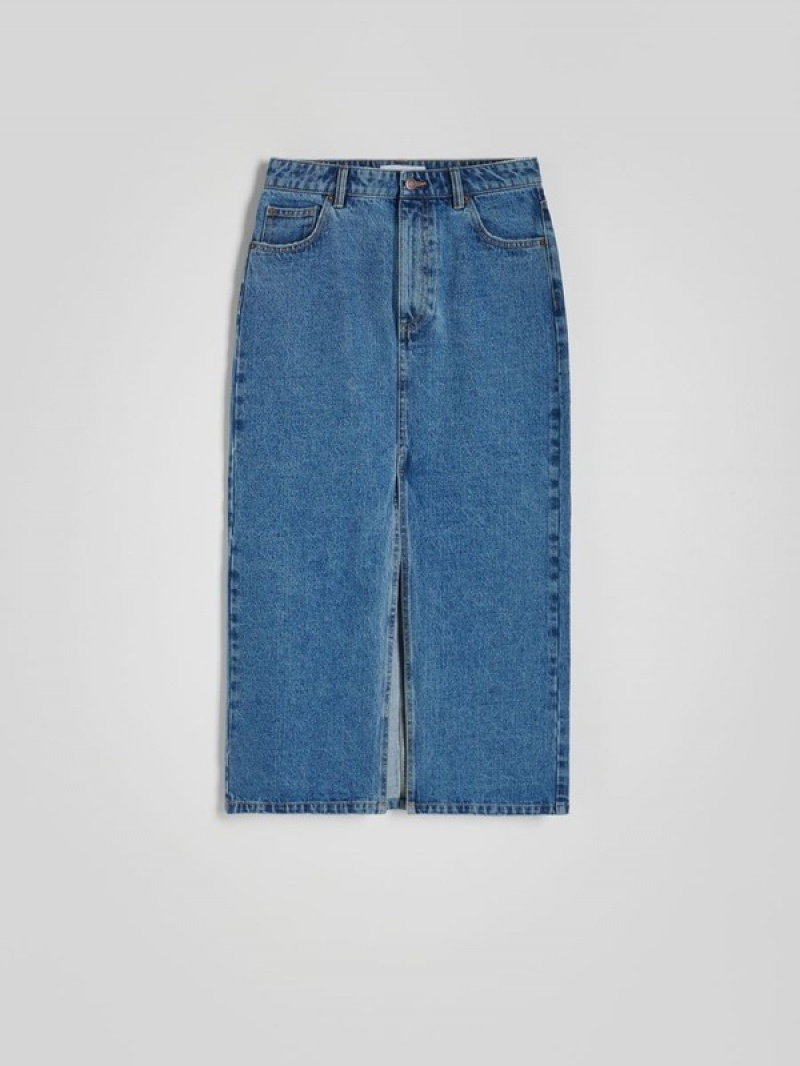 Reserved Denim Midi Rokken Dames Blauw | VNRQP-4250