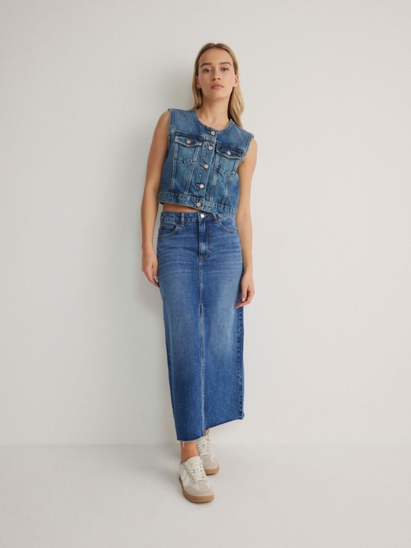 Reserved Denim Midi Rokken Dames Blauw | GFJCS-7839