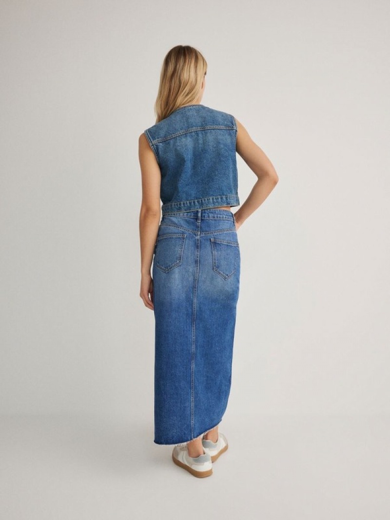 Reserved Denim Midi Rokken Dames Blauw | GFJCS-7839