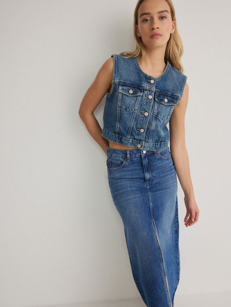 Reserved Denim Midi Rokken Dames Blauw | GFJCS-7839