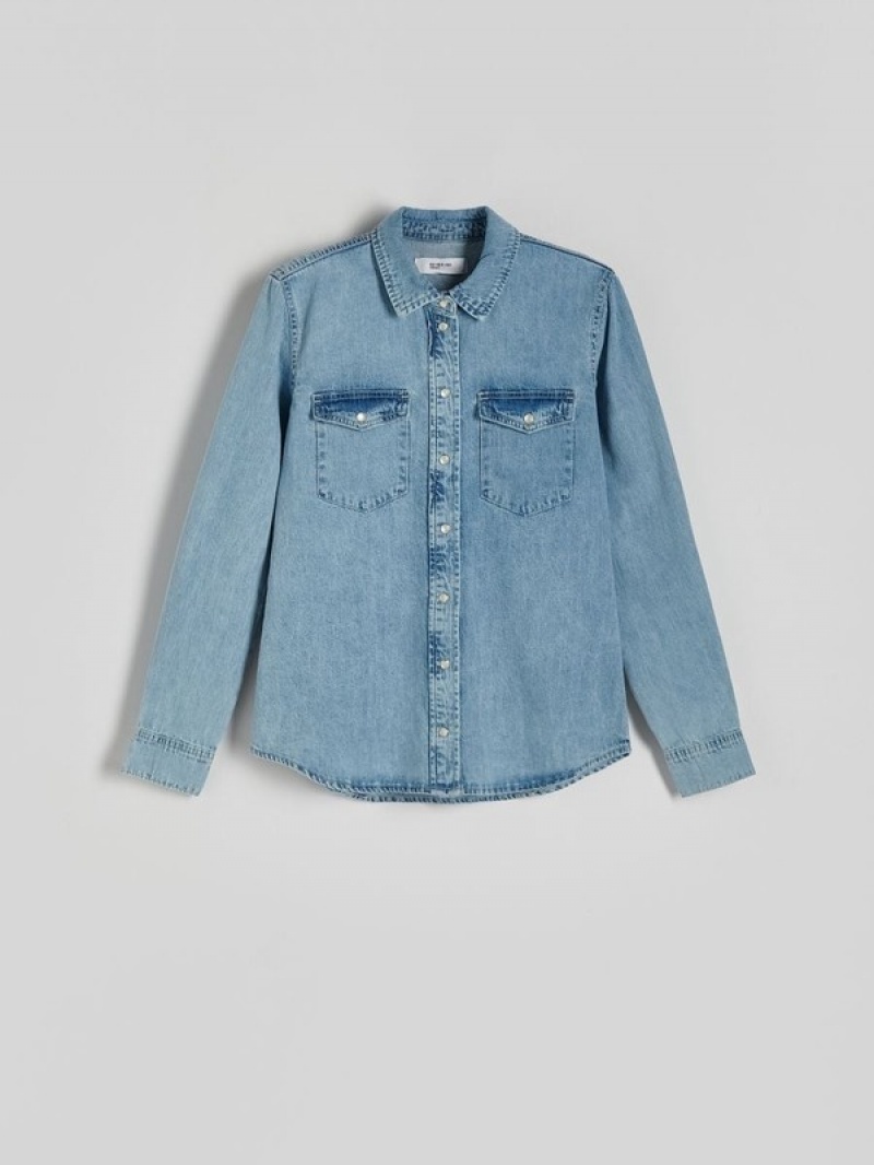 Reserved Denim Overhemd Dames Blauw | NEHTX-0172