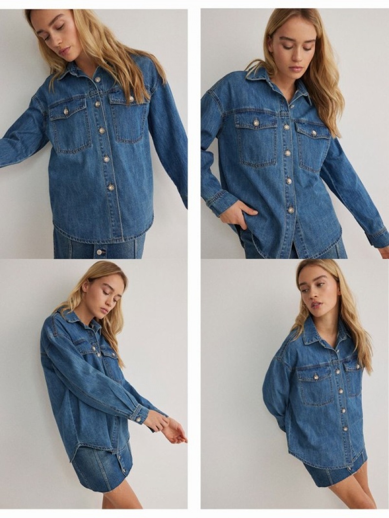 Reserved Denim Overhemd Dames Blauw | NWVFO-7054