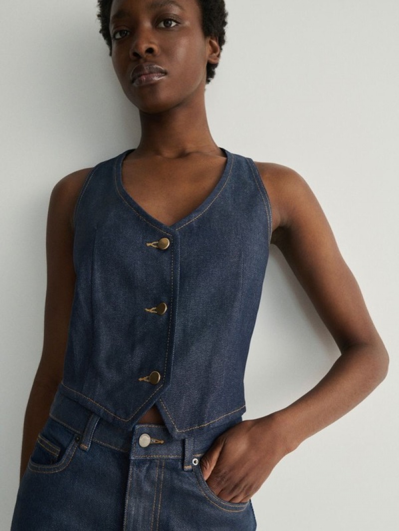 Reserved Denim Vest Dames Donkerblauw | VAXQC-5130