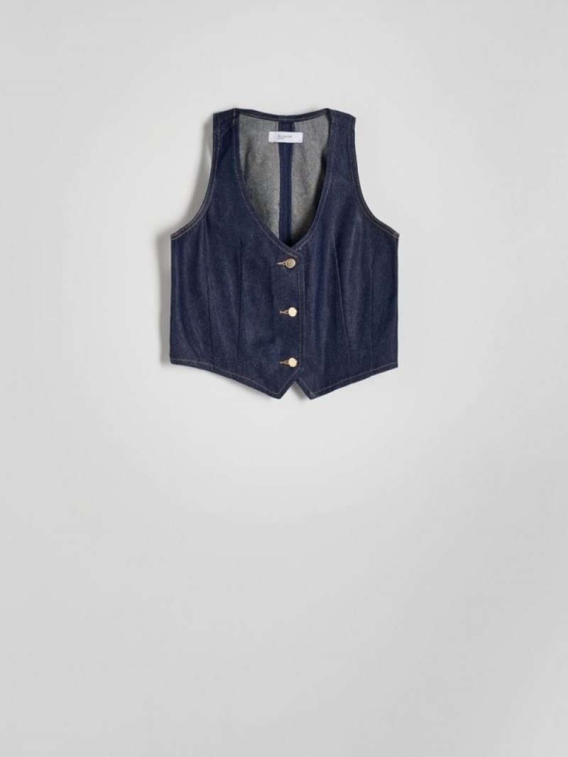 Reserved Denim Vest Dames Donkerblauw | VAXQC-5130