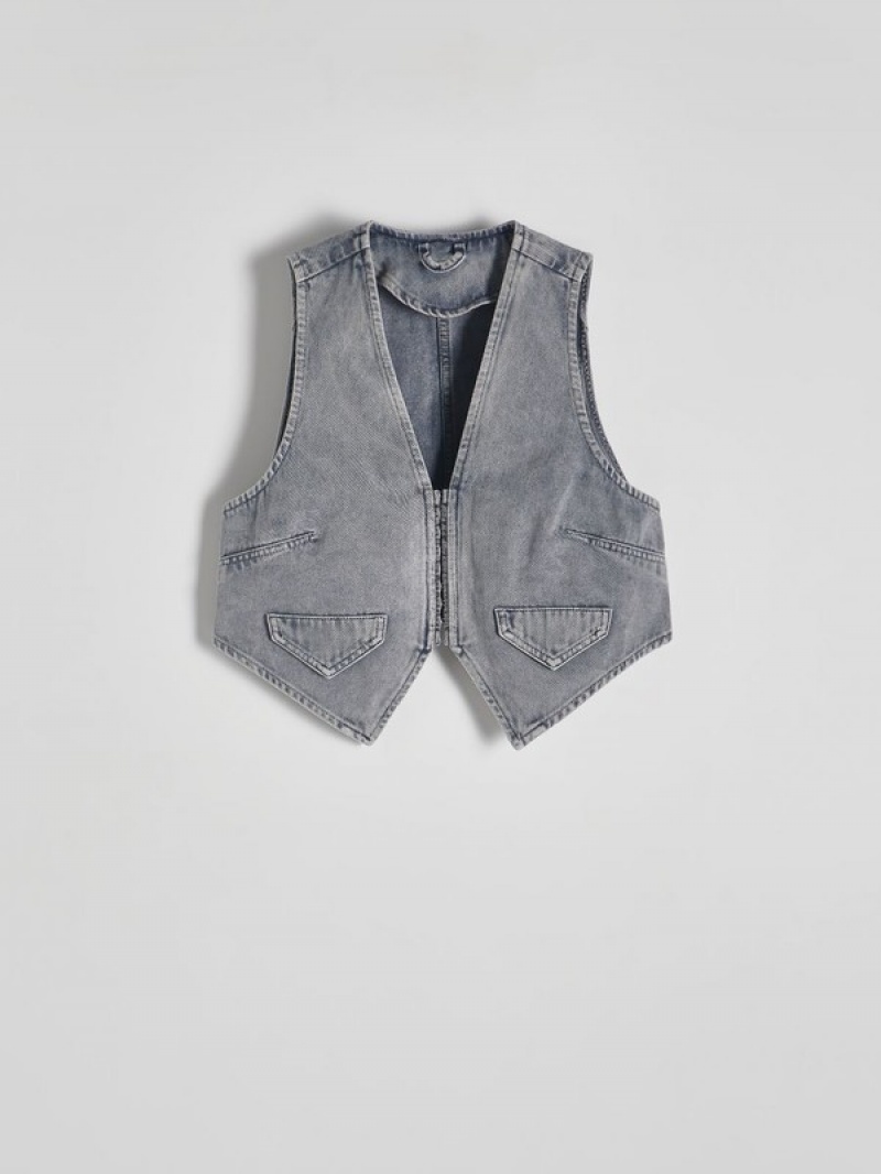 Reserved Denimwash Effect Vest Dames Grijs | IGXSQ-0236