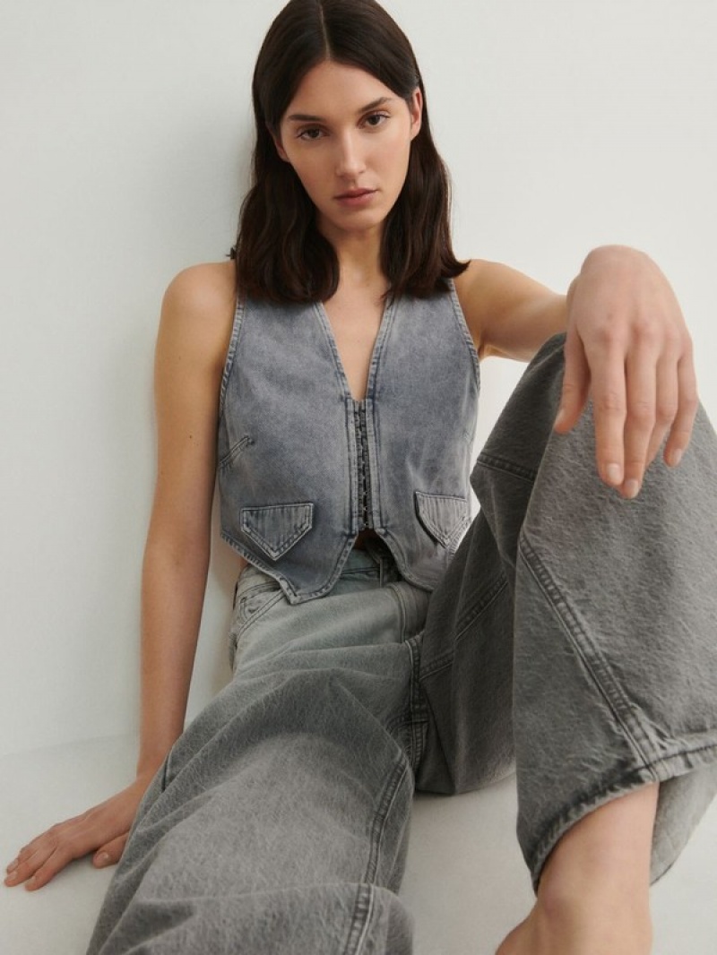 Reserved Denimwash Effect Vest Dames Grijs | IGXSQ-0236