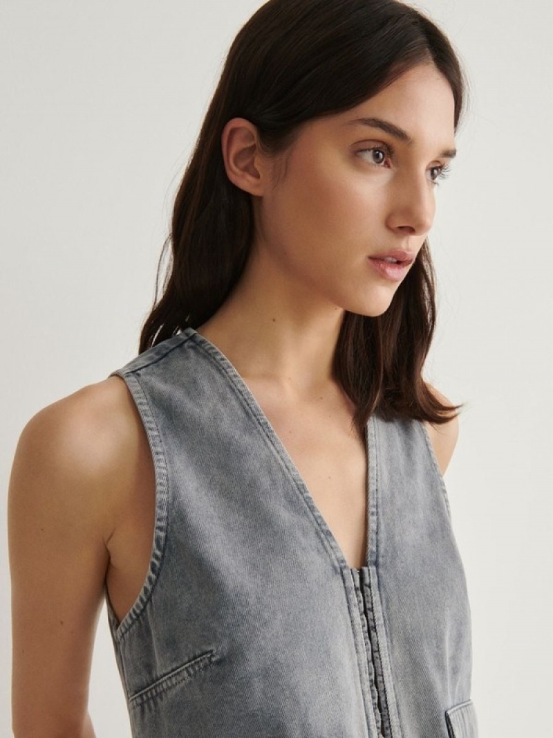 Reserved Denimwash Effect Vest Dames Grijs | IGXSQ-0236