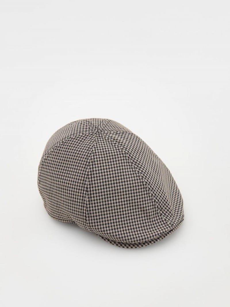 Reserved Dogtooth Print Platte Caps Heren Beige | IBUCW-5416