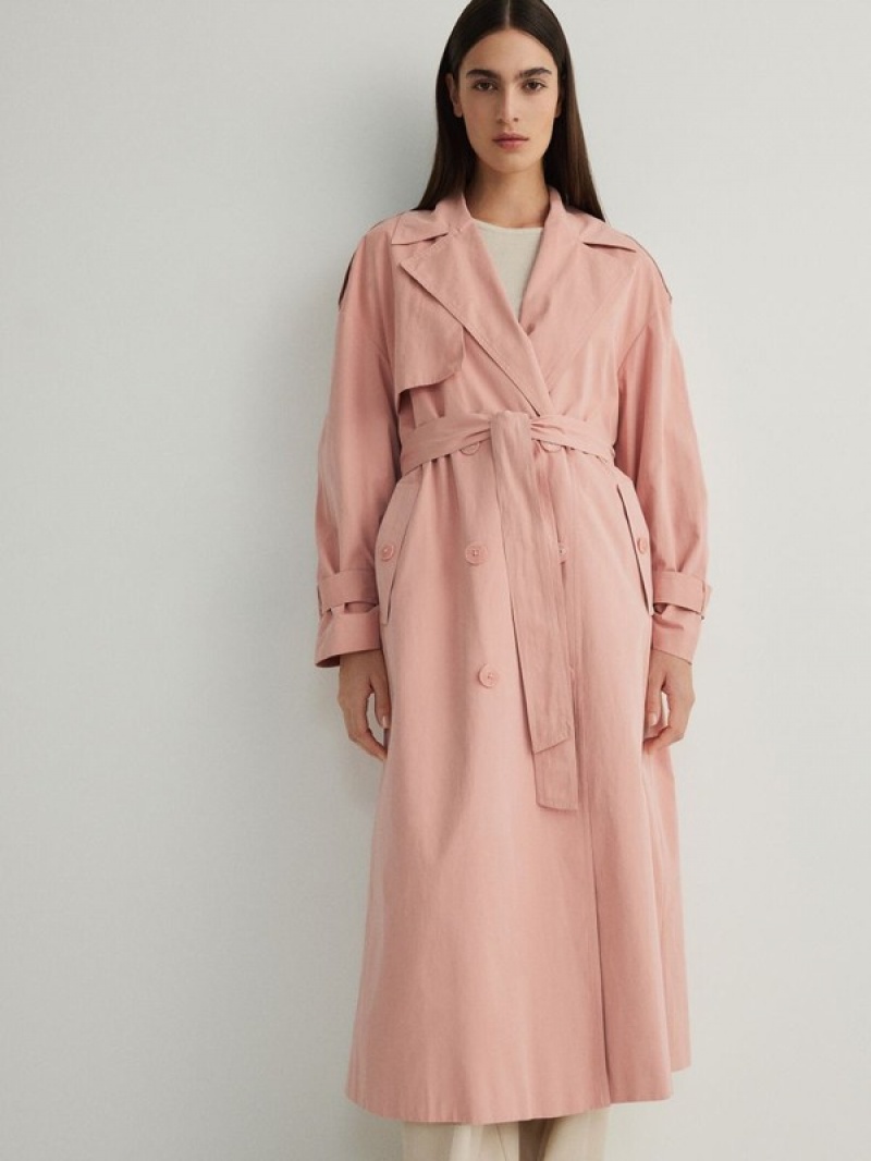 Reserved Double Breasted Oversized Trench Jassen Dames Roze | IXUSG-0762