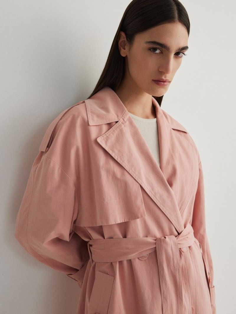 Reserved Double Breasted Oversized Trench Jassen Dames Roze | IXUSG-0762