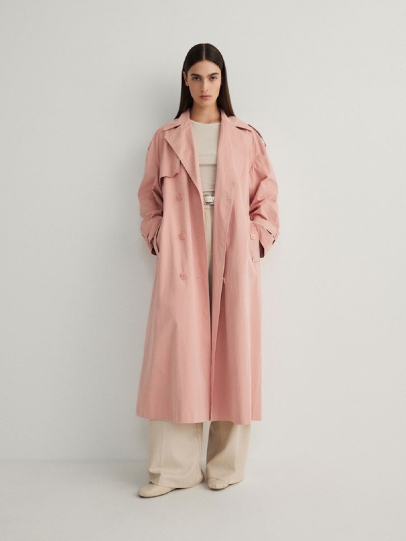 Reserved Double Breasted Oversized Trench Jassen Dames Roze | IXUSG-0762