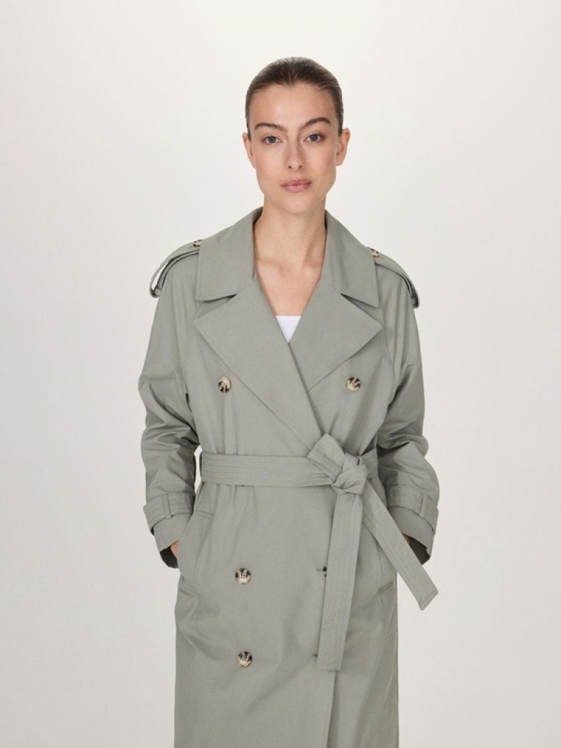 Reserved Double Breasted Oversized Trench Jassen Dames Groen | JETDW-7623