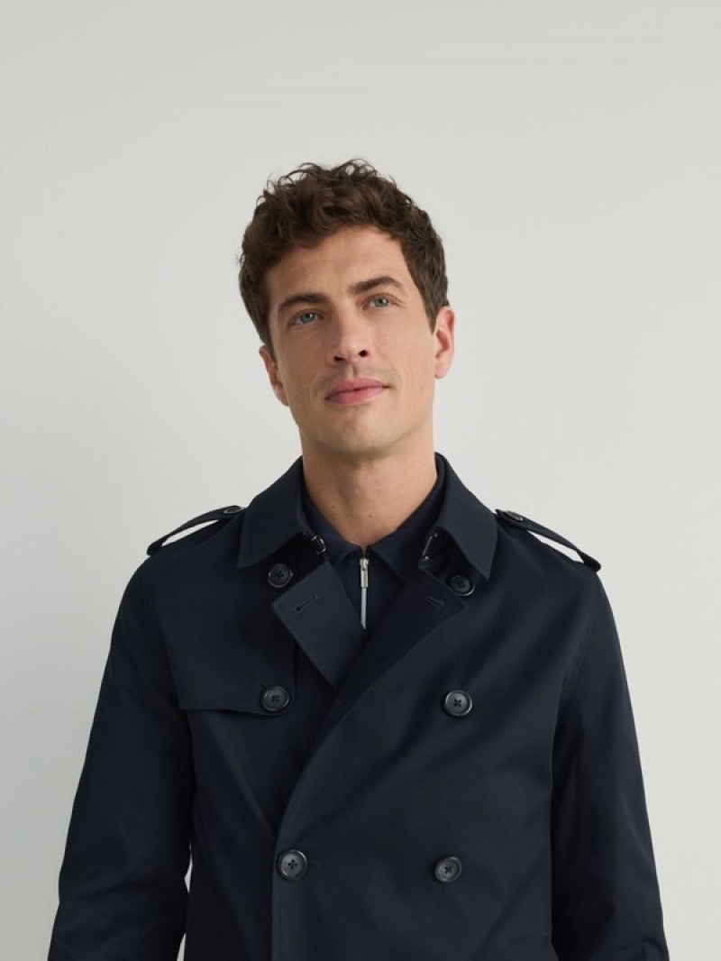 Reserved Double-breasted Trench Jassen Heren Donkerblauw | DUOQG-2359