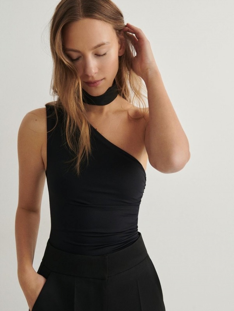 Reserved Drape Body T-shirts Dames Zwart | JDMVW-8461