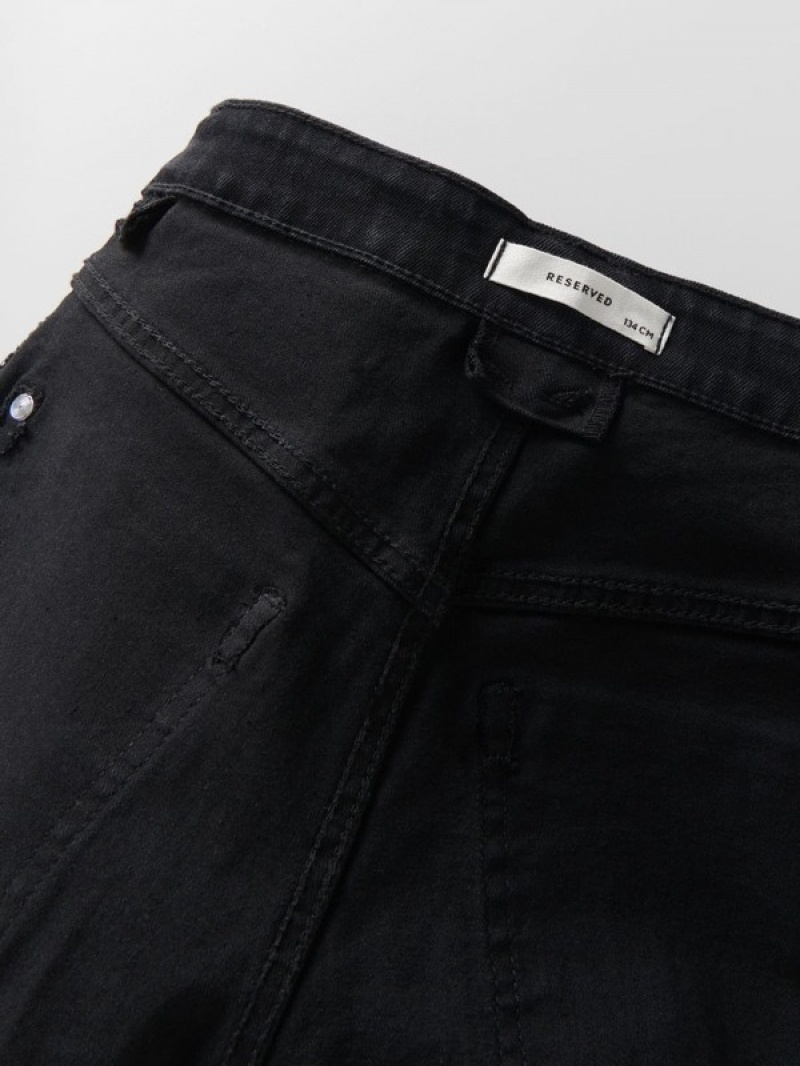 Reserved Elastic Rechtdoor Jeans Meisjes Zwart | UXHDB-3091