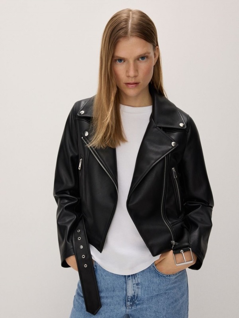 Reserved Faux Leren Biker Jassen Dames Zwart | OCAFD-4279