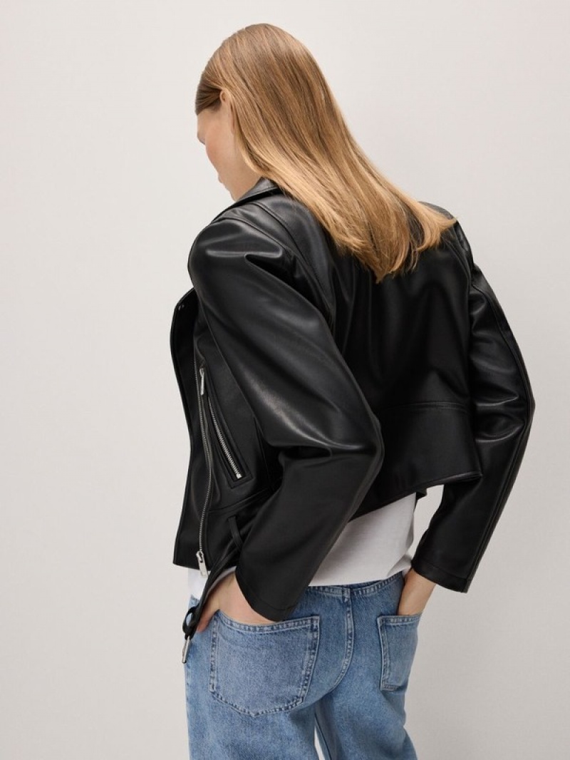 Reserved Faux Leren Biker Jassen Dames Zwart | OCAFD-4279