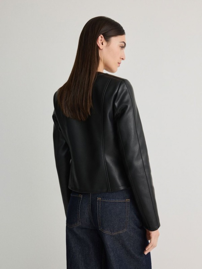 Reserved Faux Leren Biker Jassen Dames Zwart | HLEDV-4057