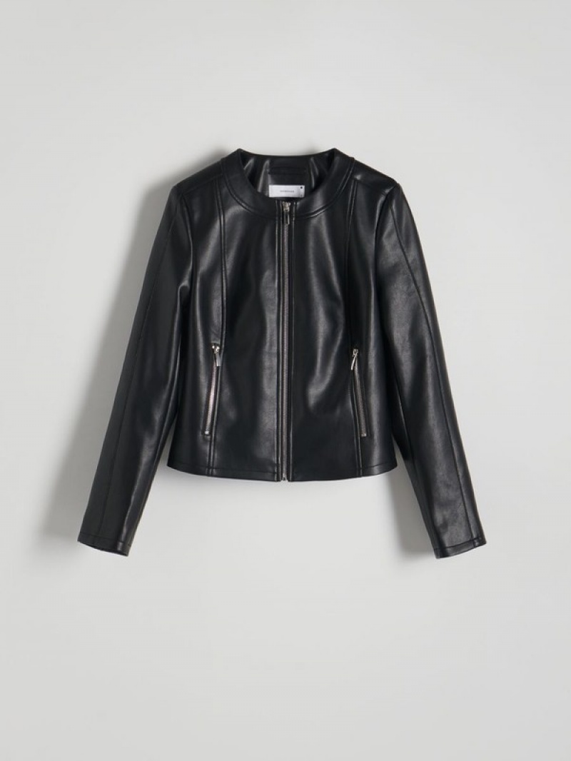 Reserved Faux Leren Biker Jassen Dames Zwart | HLEDV-4057